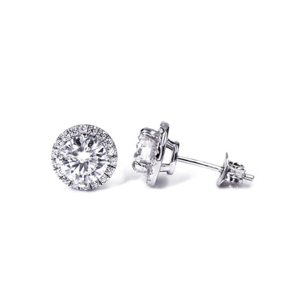 Warm Fortune Moissanite Halo Stud Earrings for Women, 0.5/1.0ct DE VVS Lab Created, Brilliant Round Cut, 925 Sterling Silver with 18K White Gold Plated Hypoallergenic