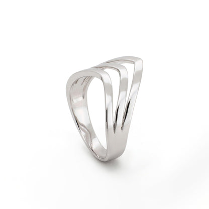 Warm Fortune Triple Wave Band Ring - 18K Gold Plated Stackable Gift for Women, Daily Fashion Wear & Casual Accessory, Trendy Street Wear, Size 7-9