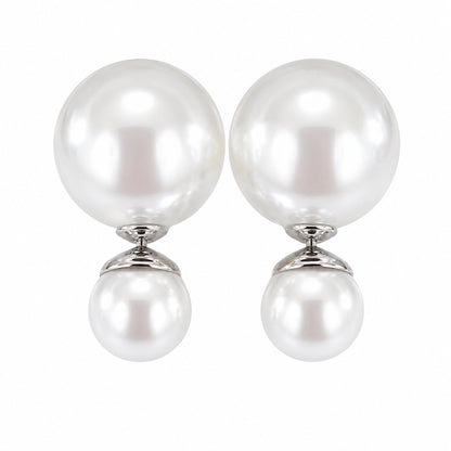 Warm Fortune Silver Plated Double Round Shell Pearl Dangle Earrings for Women Hypoallergenic - Valentine's Day, Mother's Day, Birthday Gift for Her