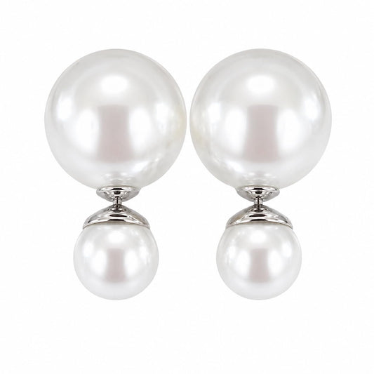 Warm Fortune Silver Plated Double Round Shell Pearl Dangle Earrings for Women Hypoallergenic - Valentine's Day, Mother's Day, Birthday Gift for Her