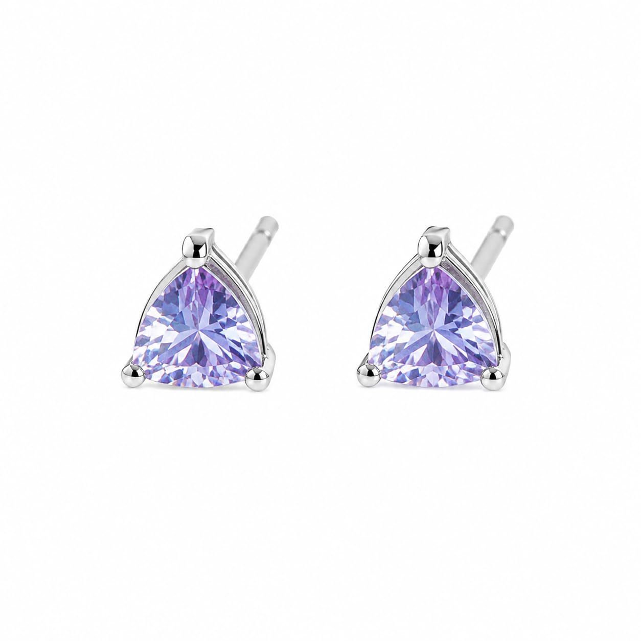 Warm Fortune 18K White Gold Plated Trillion CZ Stud Earrings for Women