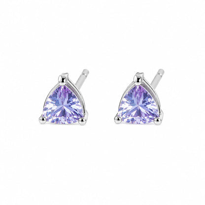 Warm Fortune 18K White Gold Plated Trillion CZ Stud Earrings for Women