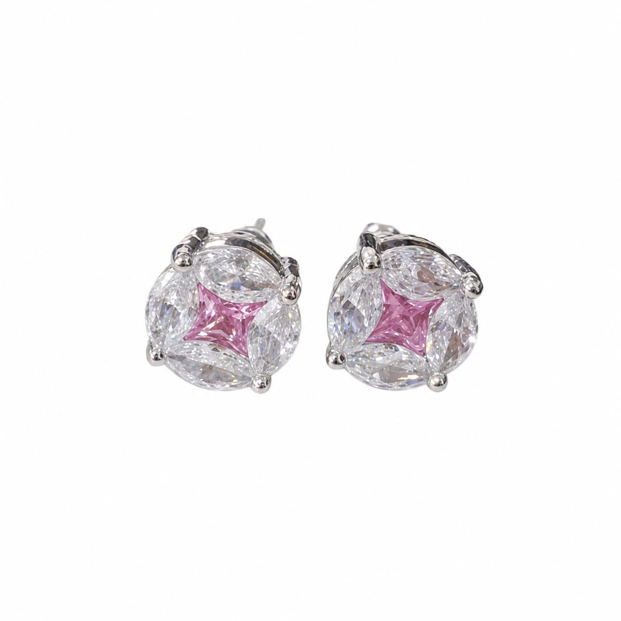 Warm Fortune 18K White Gold Plated Cushion CZ Solitaire Stud Earrings
