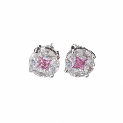 Warm Fortune 18K White Gold Plated Cushion CZ Solitaire Stud Earrings