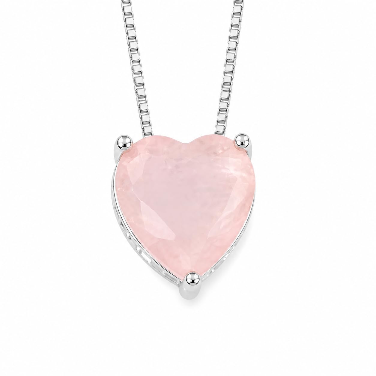 Warm Fortune Heart Solitaire Pendant Necklace for Women, 18K White Gold Plated Brass, Green Pink or Blue CZ, 18 Inch Chain, Color Variation Options