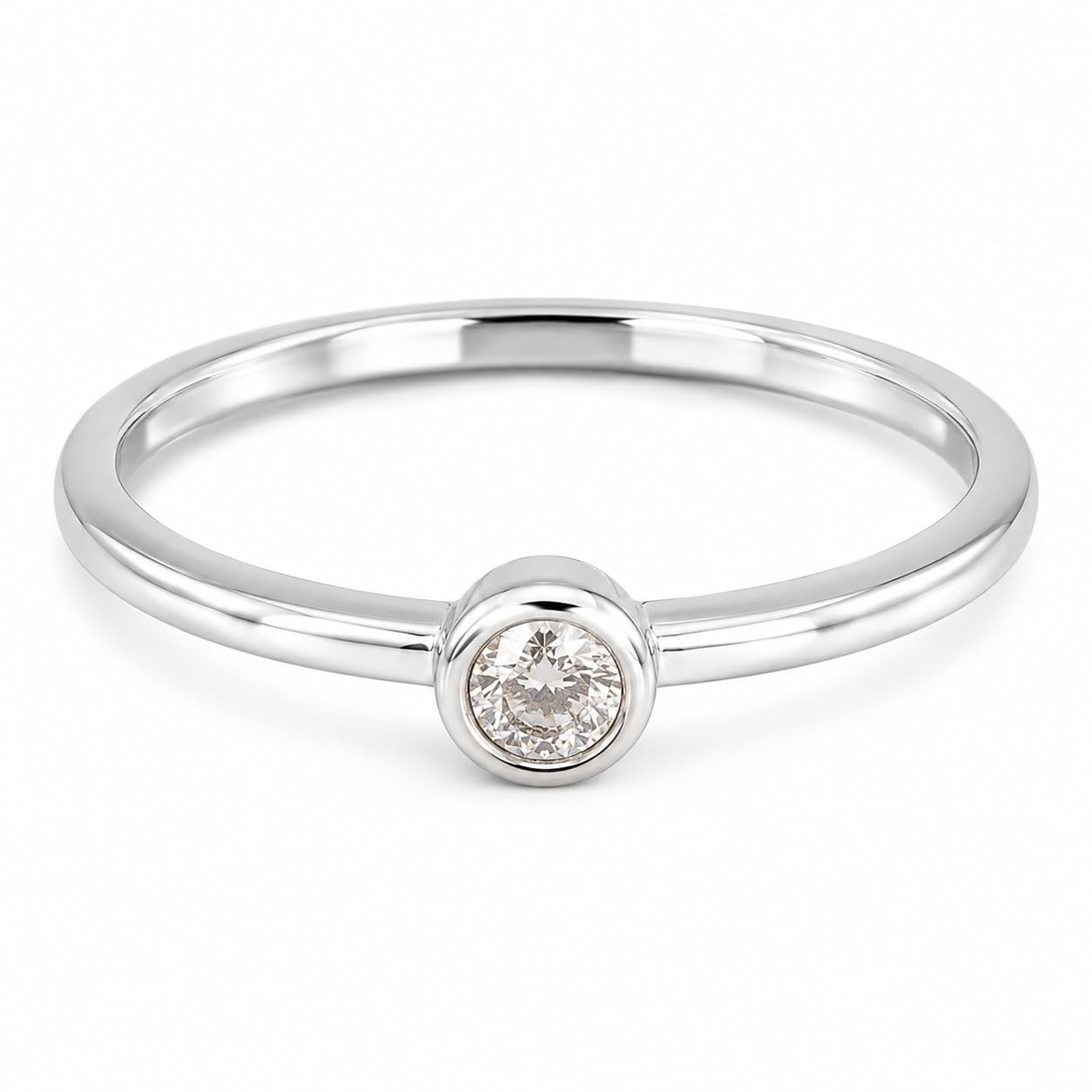 Warm Fortune Round Bezel Solitaire Band Ring - 18K Gold Plated Cubic Zirconia Stackable Gift for Women, Daily Fashion Wear & Casual Accessory, Trendy Street Wear,Adjustable
