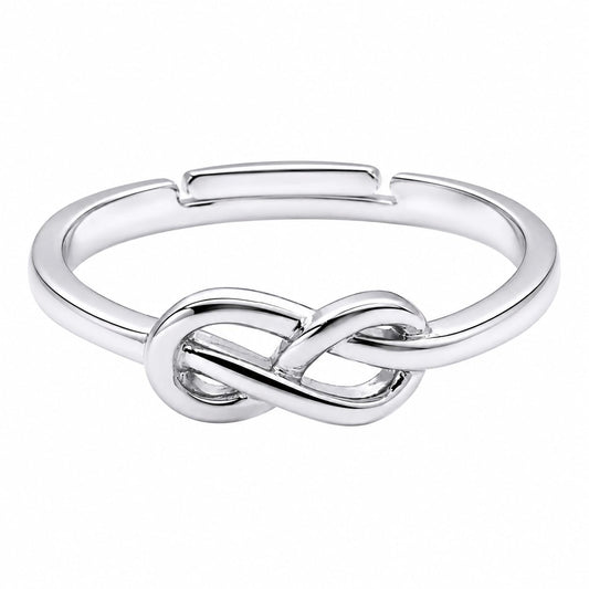 Warm Fortune Interlocking Knot Open Cuff Statement Ring for Women, 18K White Gold Plated Smooth Minimalist Stackable Fashion Jewelry