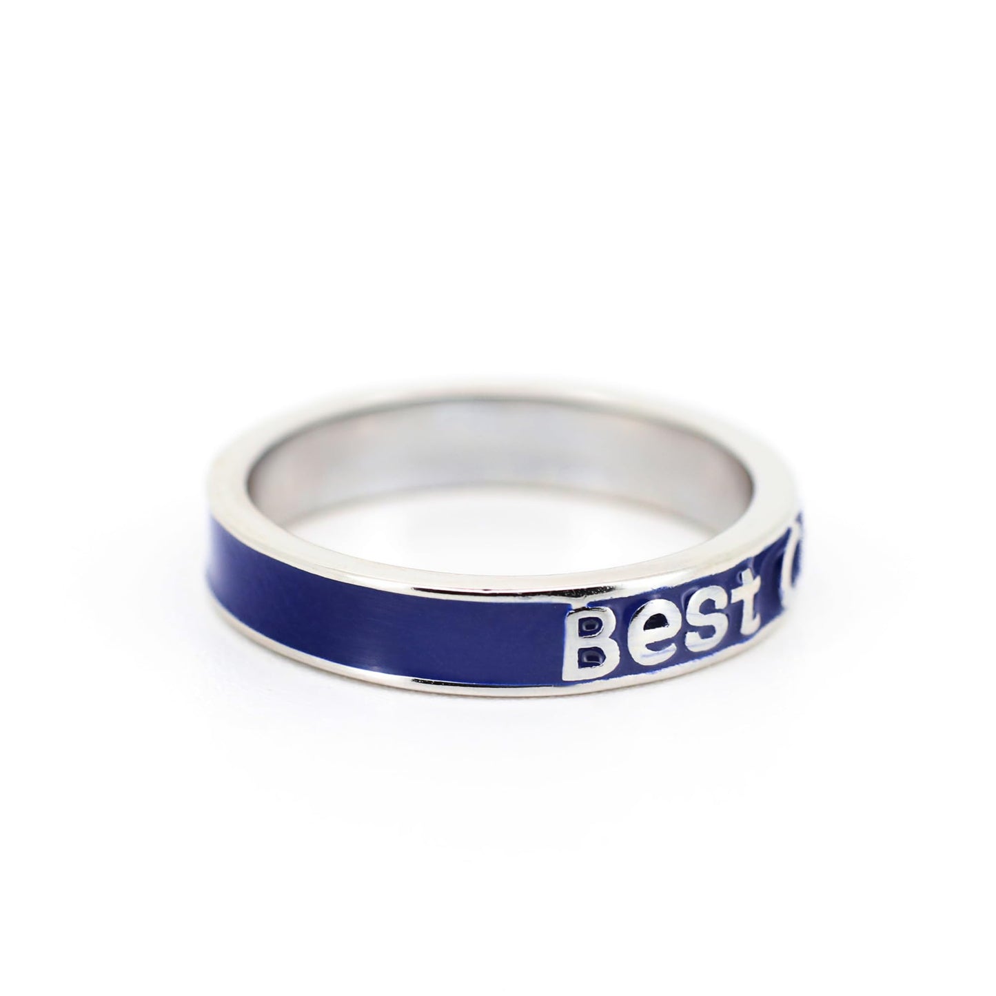 Warm Fortune Enamel Letter Band Ring for Women, 18K Gold Plated Engraved Text Stackable Jewelry for Daily Outfit, Size 6-8