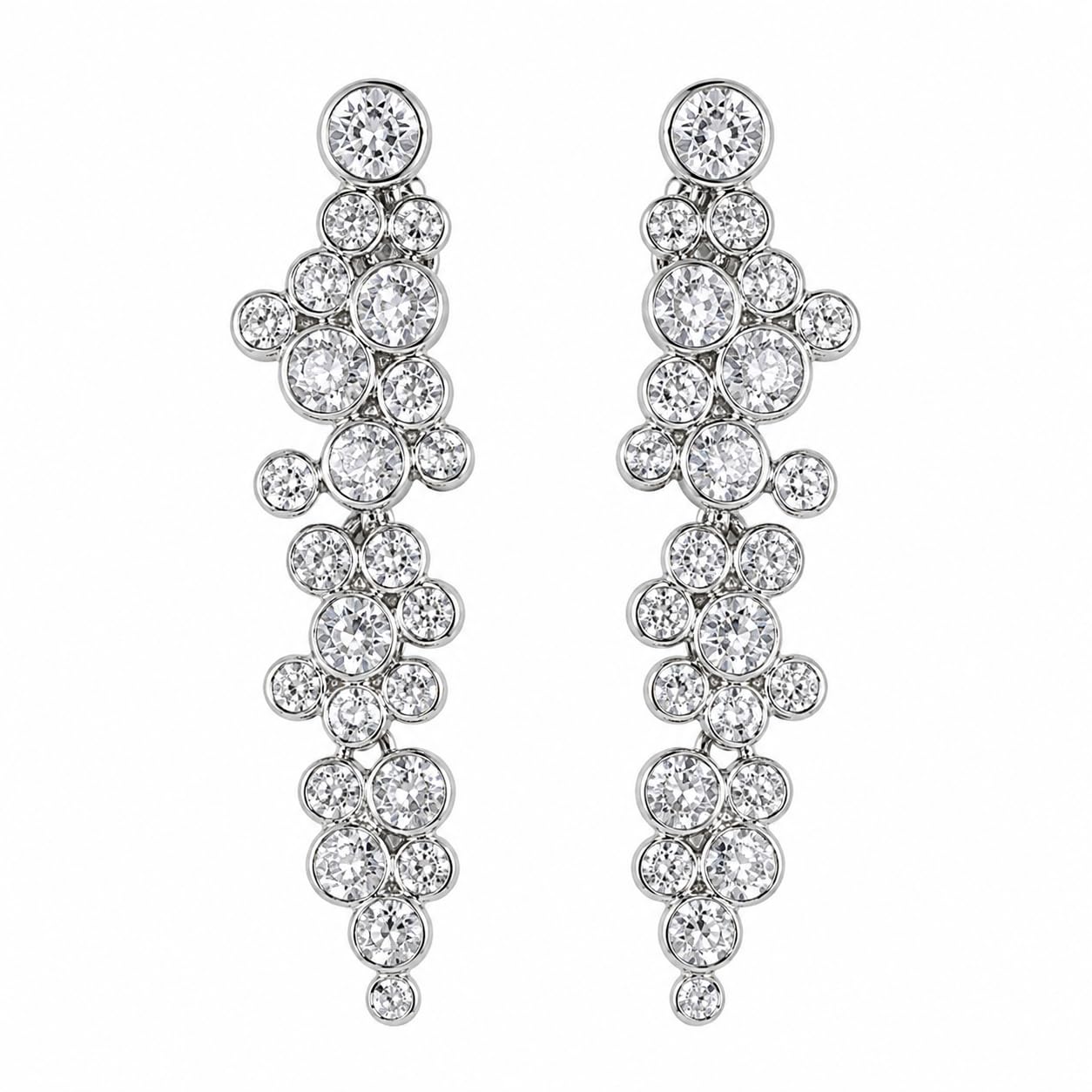 Warm Fortune 18K Gold Plated Gradient Round Bezel Cubic Zirconia Cluster Linear Drop dangle Earrings for Adult Women Hypoallergenic - Valentine's Day, Mother's Day, Birthday Gift for Her