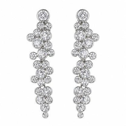 Warm Fortune 18K Gold Plated Gradient Round Bezel Cubic Zirconia Cluster Linear Drop dangle Earrings for Adult Women Hypoallergenic - Valentine's Day, Mother's Day, Birthday Gift for Her