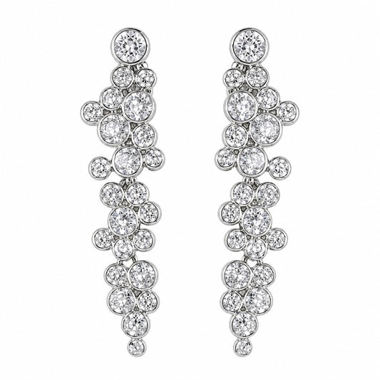 Warm Fortune 18K Gold Plated Gradient Round Bezel Cubic Zirconia Cluster Linear Drop dangle Earrings for Adult Women Hypoallergenic - Valentine's Day, Mother's Day, Birthday Gift for Her