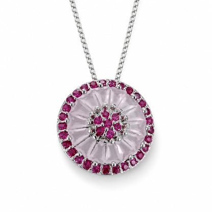 Warm Fortune 18K White Gold Plated Round Floral CZ Pendant Necklace