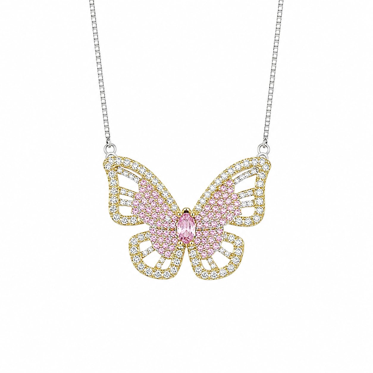 Warm Fortune Butterfly Pendant Necklace for Women, 18K Gold Plated with Sparkling CZ