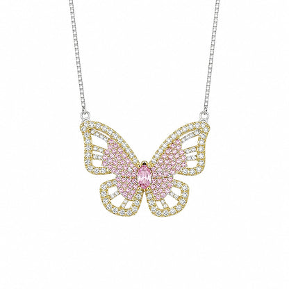 Warm Fortune Butterfly Pendant Necklace for Women, 18K Gold Plated with Sparkling CZ