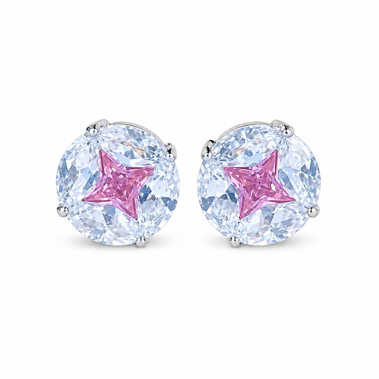 Warm Fortune 18K White Gold Plated Cushion Cut CZ Stud Earrings