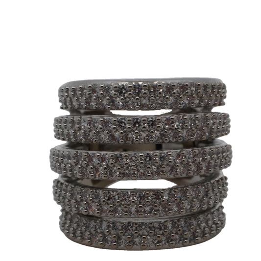 Warm Fortune Gold Plated Cubic Zirconia Band Ring, Hip Hop Street Style For Man or Women Fashion Jewelry