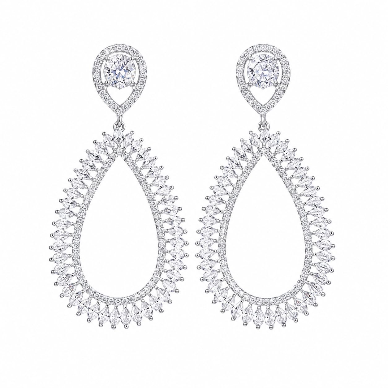 Warm Fortune 18K White Gold Plated CZ Teardrop Dangle Earrings