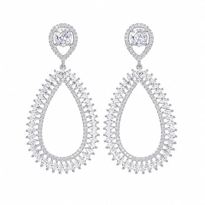 Warm Fortune 18K White Gold Plated CZ Teardrop Dangle Earrings