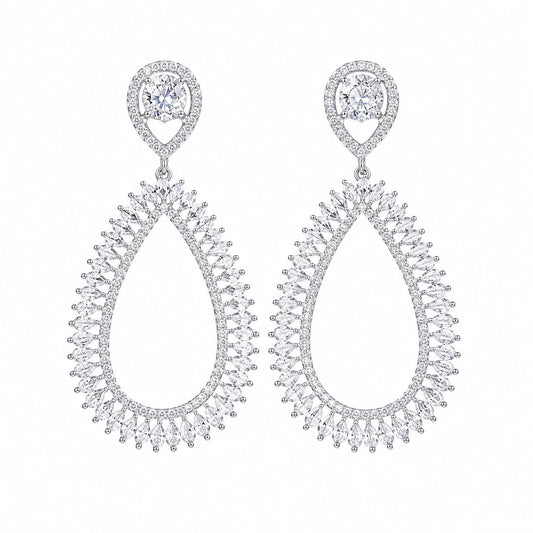 Warm Fortune 18K White Gold Plated CZ Teardrop Dangle Earrings