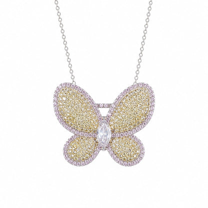 Warm Fortune Butterfly Pendant Necklace for Women, 18K White Gold Plated with Sparkling CZ