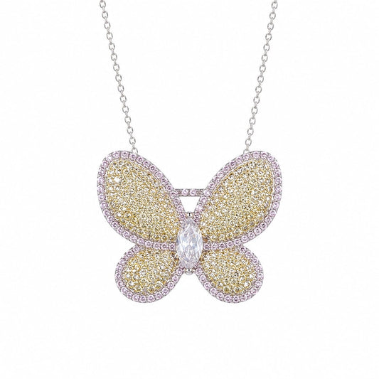 Warm Fortune Butterfly Pendant Necklace for Women, 18K White Gold Plated with Sparkling CZ