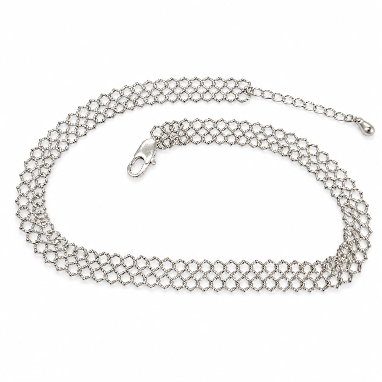 Warm Fortune 18K White Gold Plated Open Mesh Chain Necklace