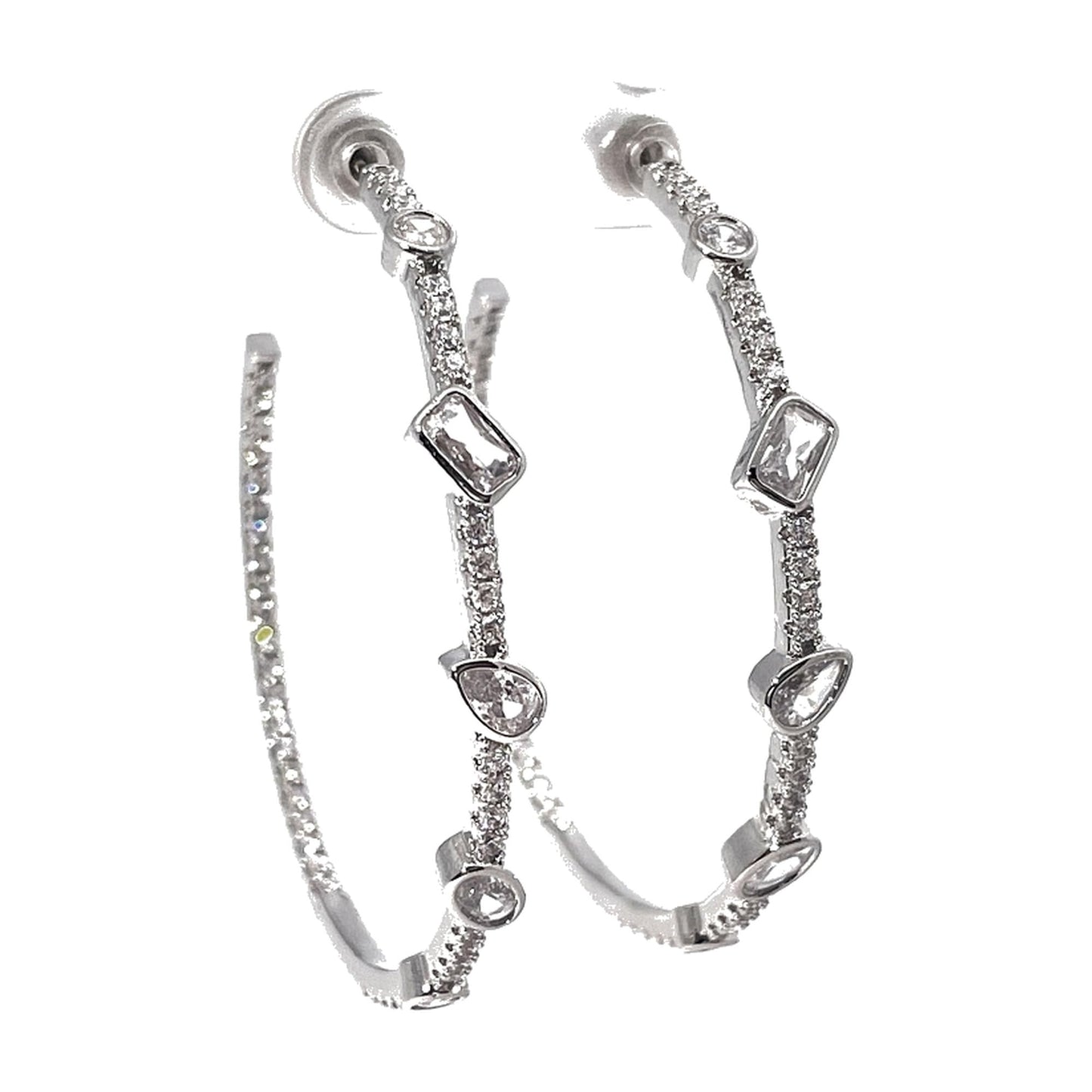 Warm Fortune Mixed Shape Cubic Zirconia Long Open Oval Hoop Earrings for Women, 18K Gold Plated Sparkling Fashion Jewelry Gift for Valentine's Day Mother's Day Birthday Wedding Anniversary
