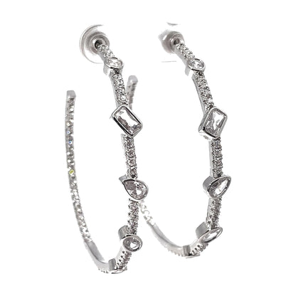 Warm Fortune Mixed Shape Cubic Zirconia Long Open Oval Hoop Earrings for Women, 18K Gold Plated Sparkling Fashion Jewelry Gift for Valentine's Day Mother's Day Birthday Wedding Anniversary