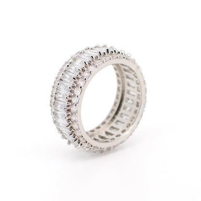 Warm Fortune Baguette Eternity Ring for Her - 18K Gold Plated Cubic Zirconia, Anniversary & Valentine's Day Gift, Timeless Promise & Wedding Jewelry, Size 5-9