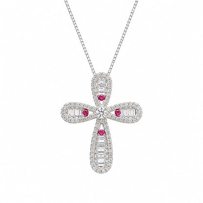 Warm Fortune Cross Pendant Necklace for Women, 18K Gold Plated with Sparkling CZ