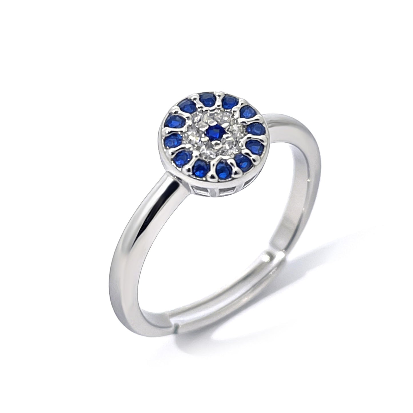Warm Fortune Blue Halo Promise Ring for Her - 18K Gold Plated Cubic Zirconia, Minimalist Fashion Jewelry for Women, Adjustable