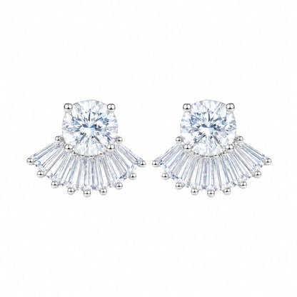 Warm Fortune 18K White Gold Plated CZ Cross Stud Earrings for Women