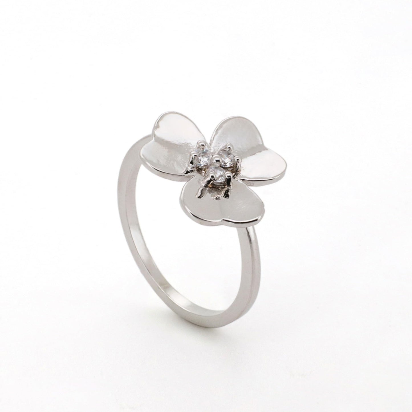 Warm Fortune Minimalist Four-Leaf Clover Promise Ring for Her - 18K Gold Plated Cubic Zirconia, Stackable Gift Valentine's Day, Fashion & Daily Elegant Wear, Size 5-9