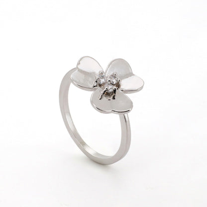 Warm Fortune Minimalist Four-Leaf Clover Promise Ring for Her - 18K Gold Plated Cubic Zirconia, Stackable Gift Valentine's Day, Fashion & Daily Elegant Wear, Size 5-9