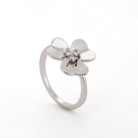 Warm Fortune Minimalist Four-Leaf Clover Promise Ring for Her - 18K Gold Plated Cubic Zirconia, Stackable Gift Valentine's Day, Fashion & Daily Elegant Wear, Size 5-9