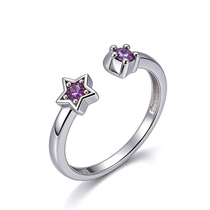 Warm Fortune Star & Cat Paw Promise Ring for Her - 18K Gold Plated Purple Cubic Zirconia, Stackable Gift Valentine's Day, Fashion & Daily Elegant Wear, Adjustable