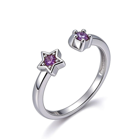 Warm Fortune Star & Cat Paw Promise Ring for Her - 18K Gold Plated Purple Cubic Zirconia, Stackable Gift Valentine's Day, Fashion & Daily Elegant Wear, Adjustable