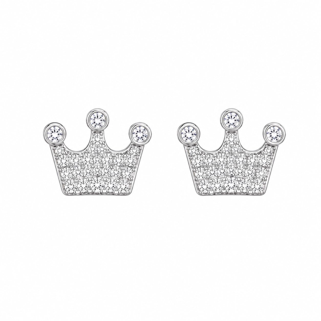 Warm Fortune 18K White Gold Plated Crown Cubic Zirconia Stud Earrings
