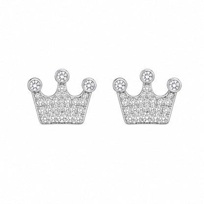 Warm Fortune 18K White Gold Plated Crown Cubic Zirconia Stud Earrings