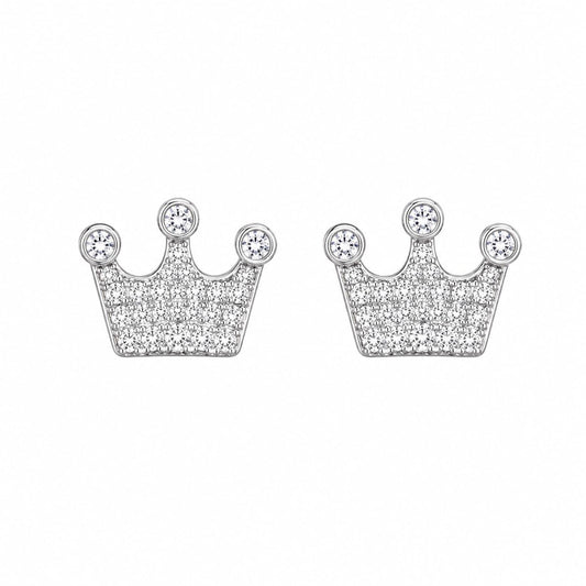 Warm Fortune 18K White Gold Plated Crown Cubic Zirconia Stud Earrings