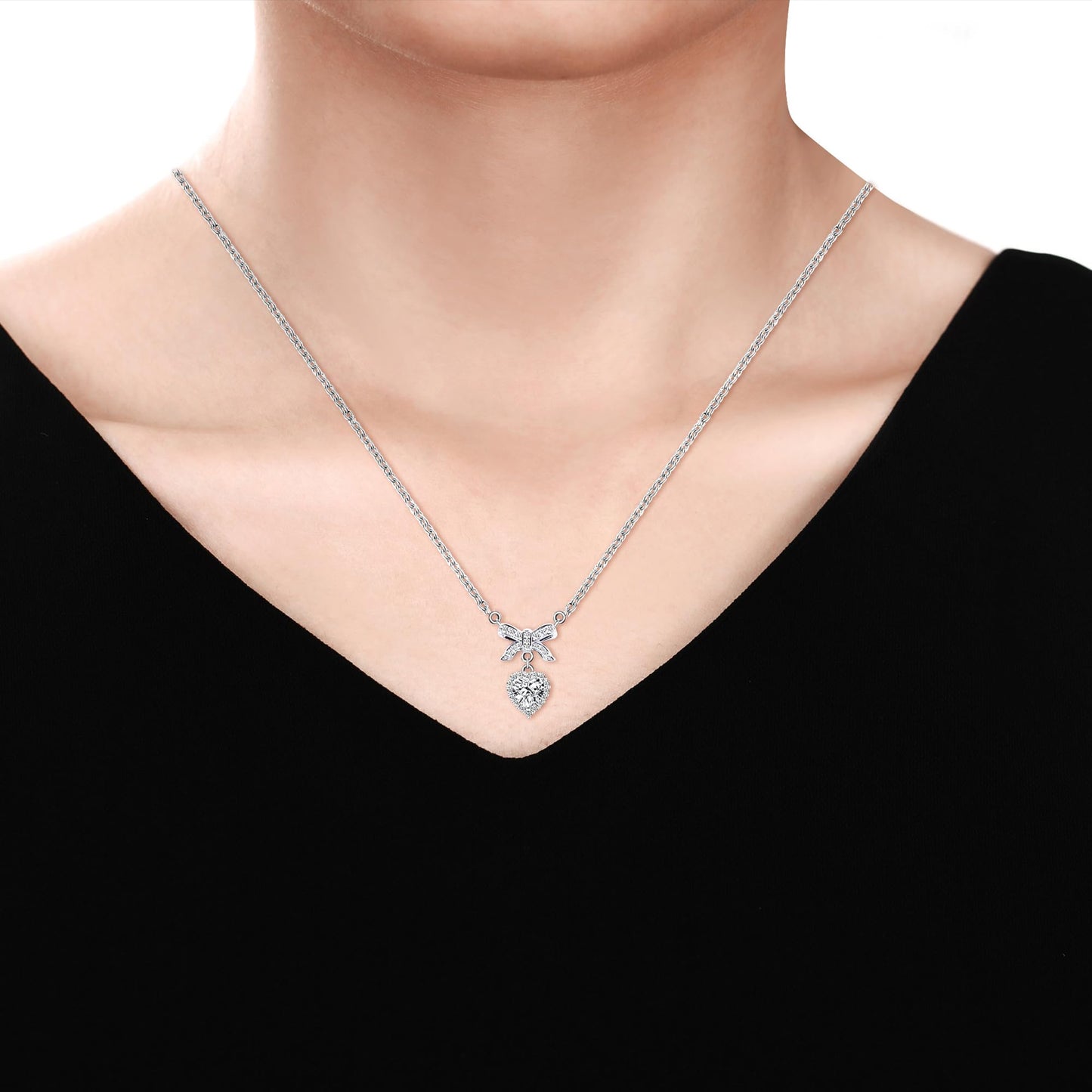 Warm Fortune Moissanite Pendant Necklace for Women, 0.5/1.0 ct DE VVS, 18K White Gold Plated Sterling Silver, 16 inch + 2inch Chain