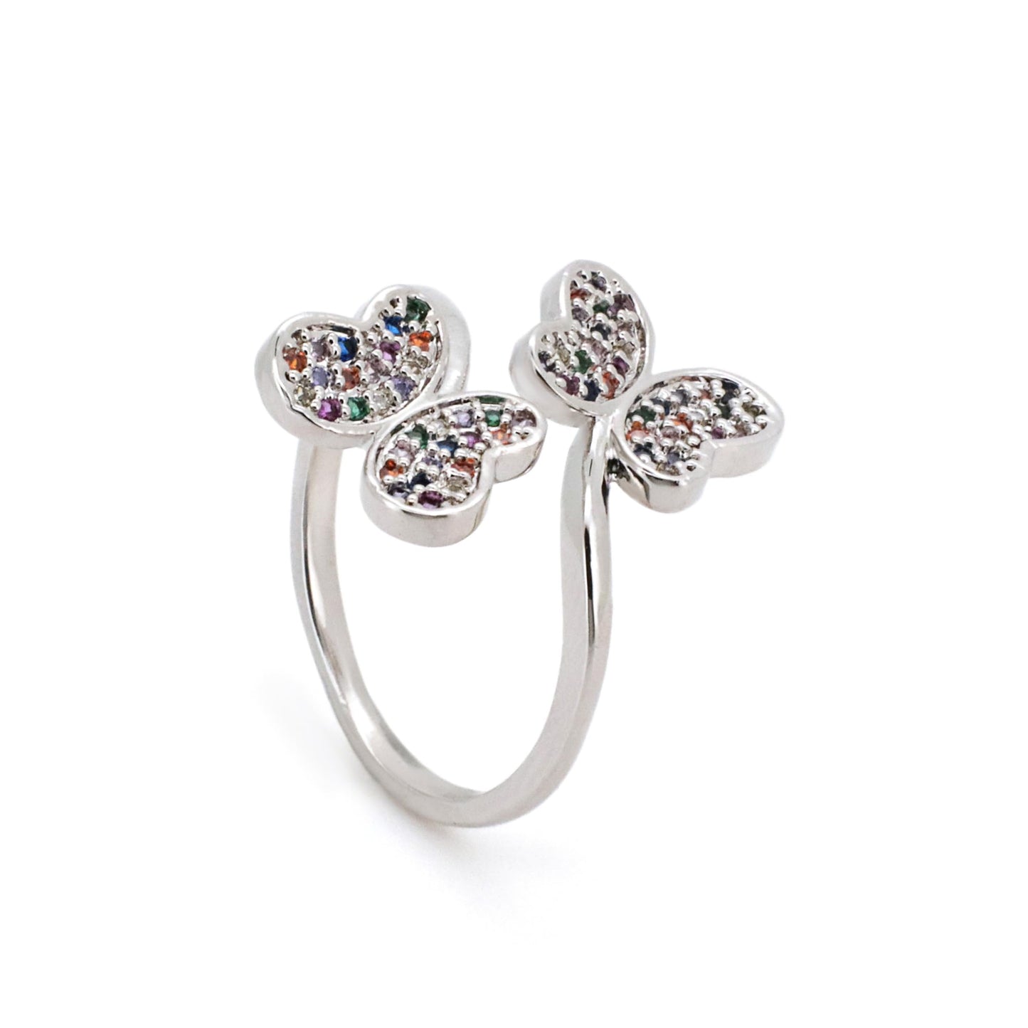 Warm Fortune Double Butterfly Multicolor Zircon Promise Ring for Her - 18K Gold Plated Cubic Zirconia, Stackable Gift Valentine's Day, Fashion & Daily Elegant Wear,Adjustable