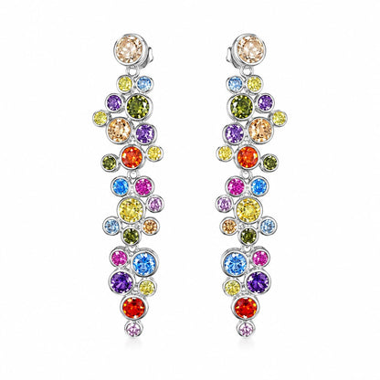 Warm Fortune 18K White Gold Plated Multicolor CZ Dangle Earrings