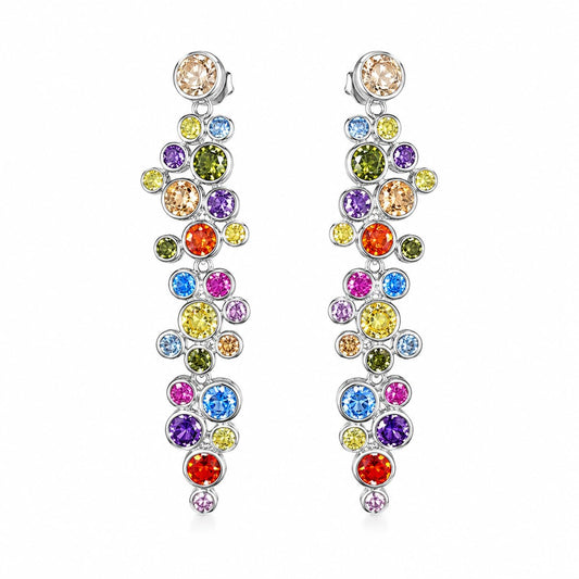 Warm Fortune 18K White Gold Plated Multicolor CZ Dangle Earrings
