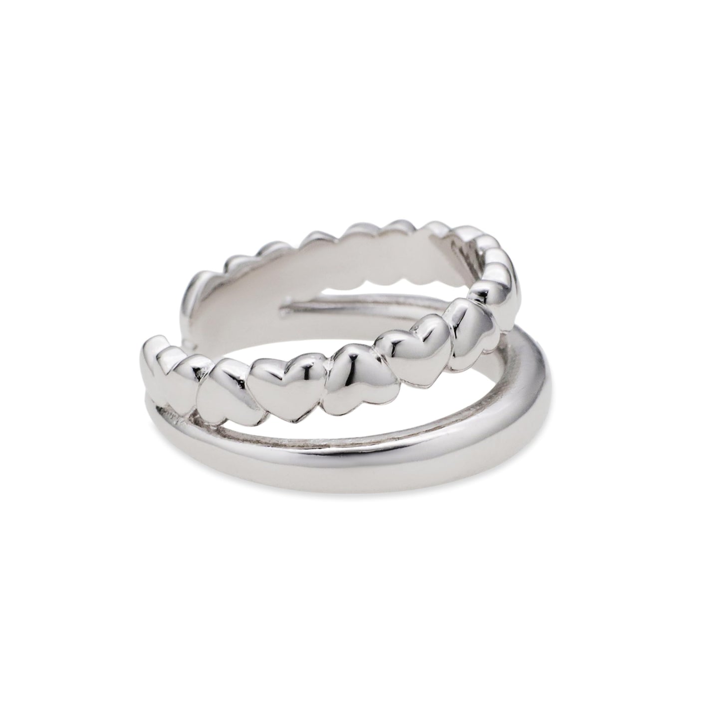 Warm Fortune Double Layer Plain & Heart Band Ring Set - 18K Gold Plated Cubic Zirconia Stackable Gift for Women, Daily Fashion Wear & Casual Accessory, Trendy Street Wear,Adjustable