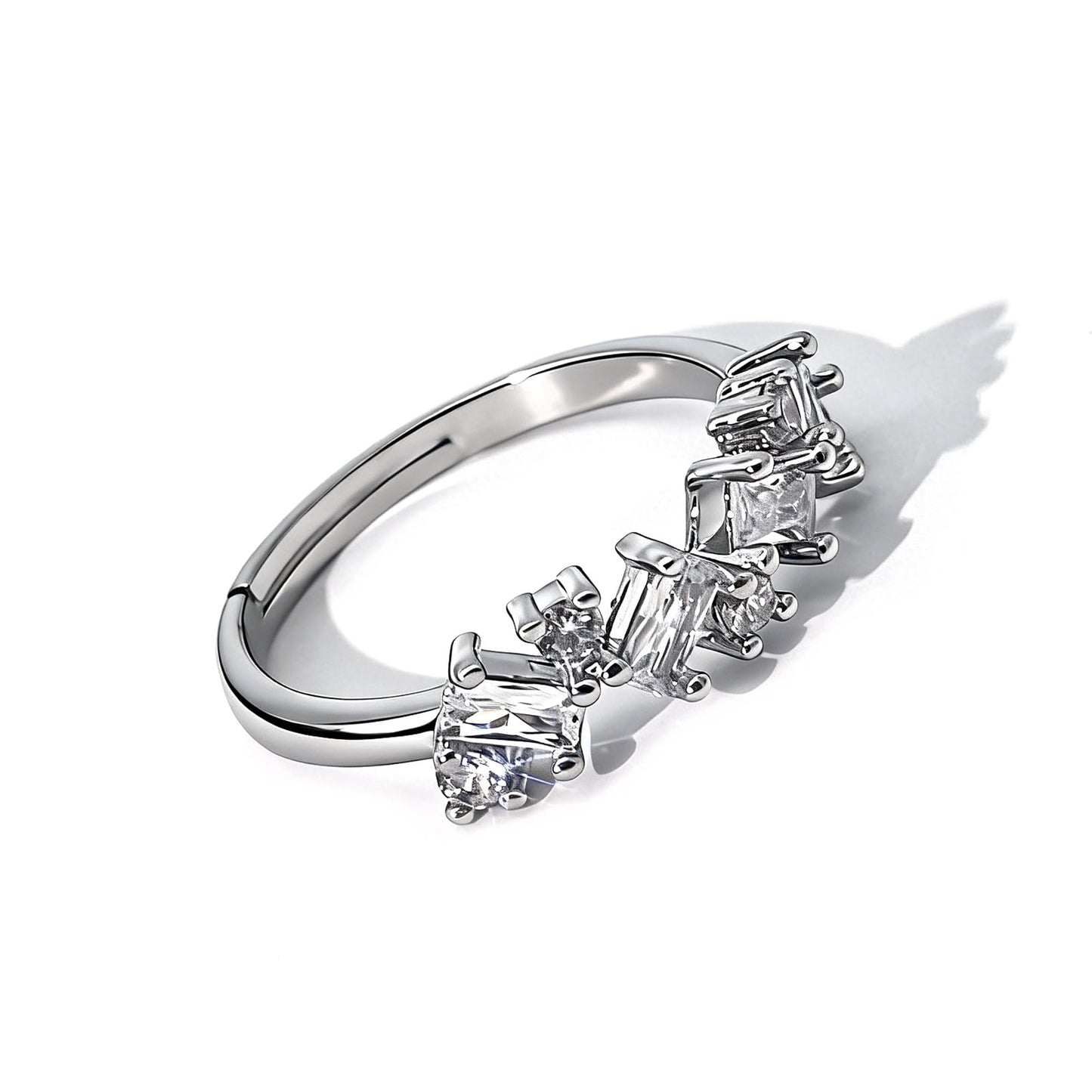 Warm Fortune Baguette Eternity Ring for Her - 18K Gold Plated Cubic Zirconia, Anniversary & Valentine's Day Gift, Timeless Promise Jewelry, Adjustable