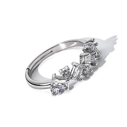 Warm Fortune Baguette Eternity Ring for Her - 18K Gold Plated Cubic Zirconia, Anniversary & Valentine's Day Gift, Timeless Promise Jewelry, Adjustable