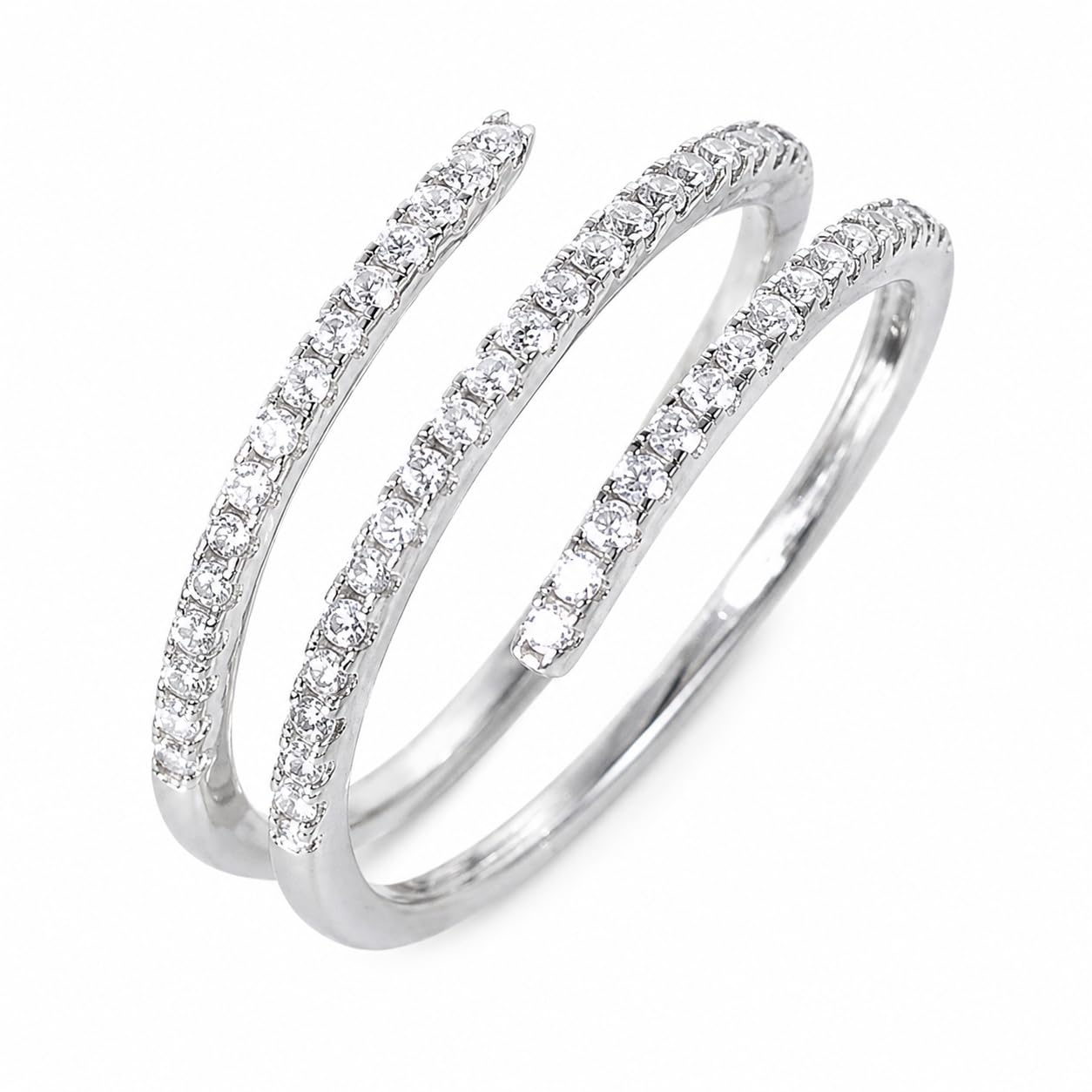 Warm Fortune Spiral Triple Row Eternity Band Ring for Women, 18K White Gold Plated Full Pave Cubic Zirconia Stackable Wedding Band, Dainty Twisted Fashion Jewelry, Size 6-8