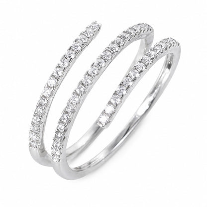 Warm Fortune Spiral Triple Row Eternity Band Ring for Women, 18K White Gold Plated Full Pave Cubic Zirconia Stackable Wedding Band, Dainty Twisted Fashion Jewelry, Size 6-8