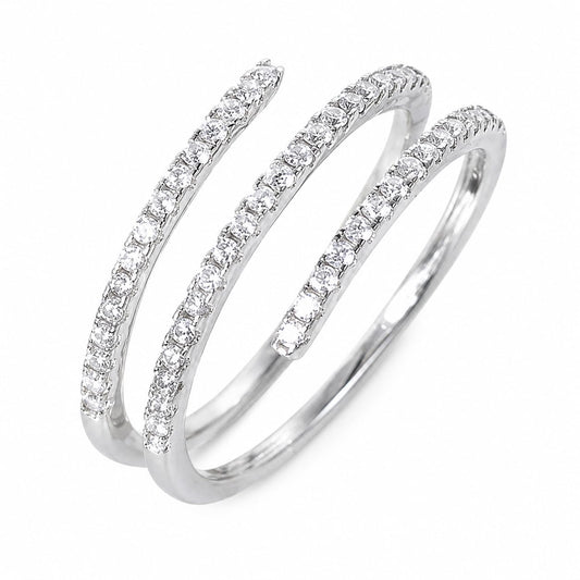 Warm Fortune Spiral Triple Row Eternity Band Ring for Women, 18K White Gold Plated Full Pave Cubic Zirconia Stackable Wedding Band, Dainty Twisted Fashion Jewelry, Size 6-8